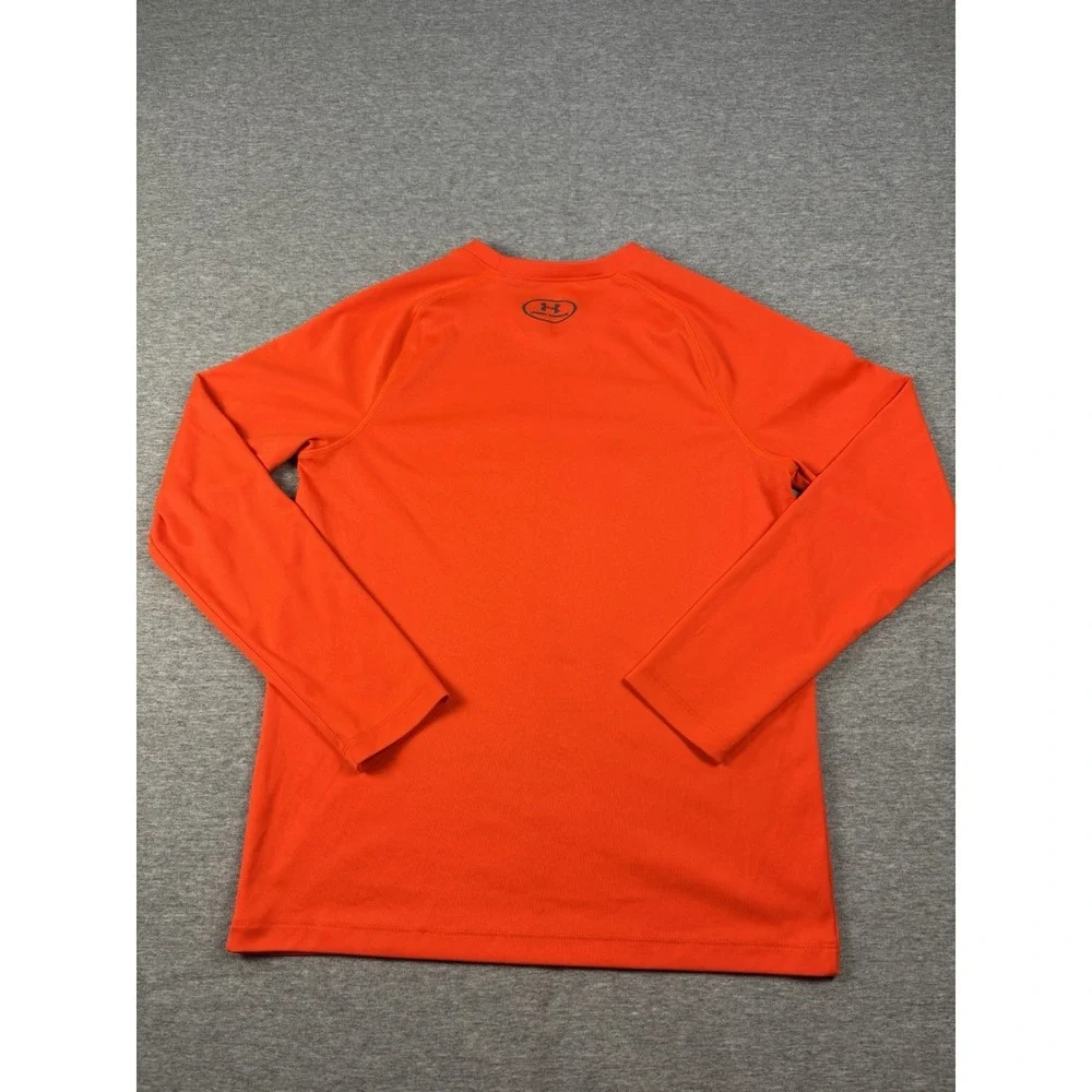 Boys Orange Under Armour HeatGear Pullover Long Sleeve Shirt Youth Medium YMD